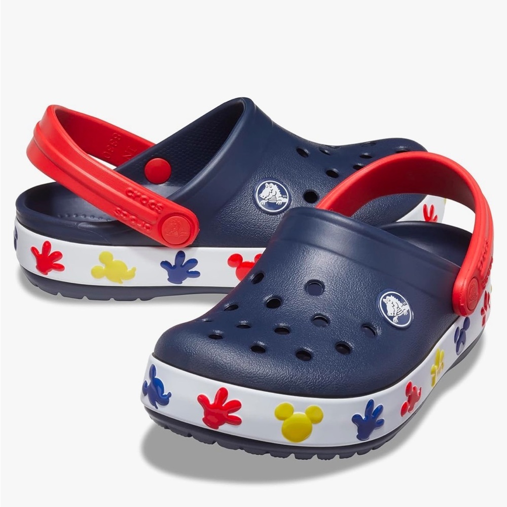 Crocs Disney Mickey Mouse Fun Lab Light Up Clogs Navy Red Kids Junior Size 2